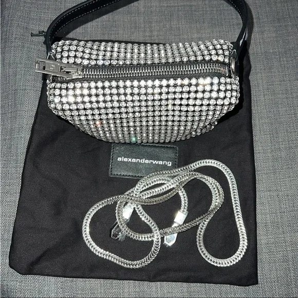 Alexander Wang heiress pouch in rhinestone mesh handbag silver AUTHENTIC - Picture 6 of 13